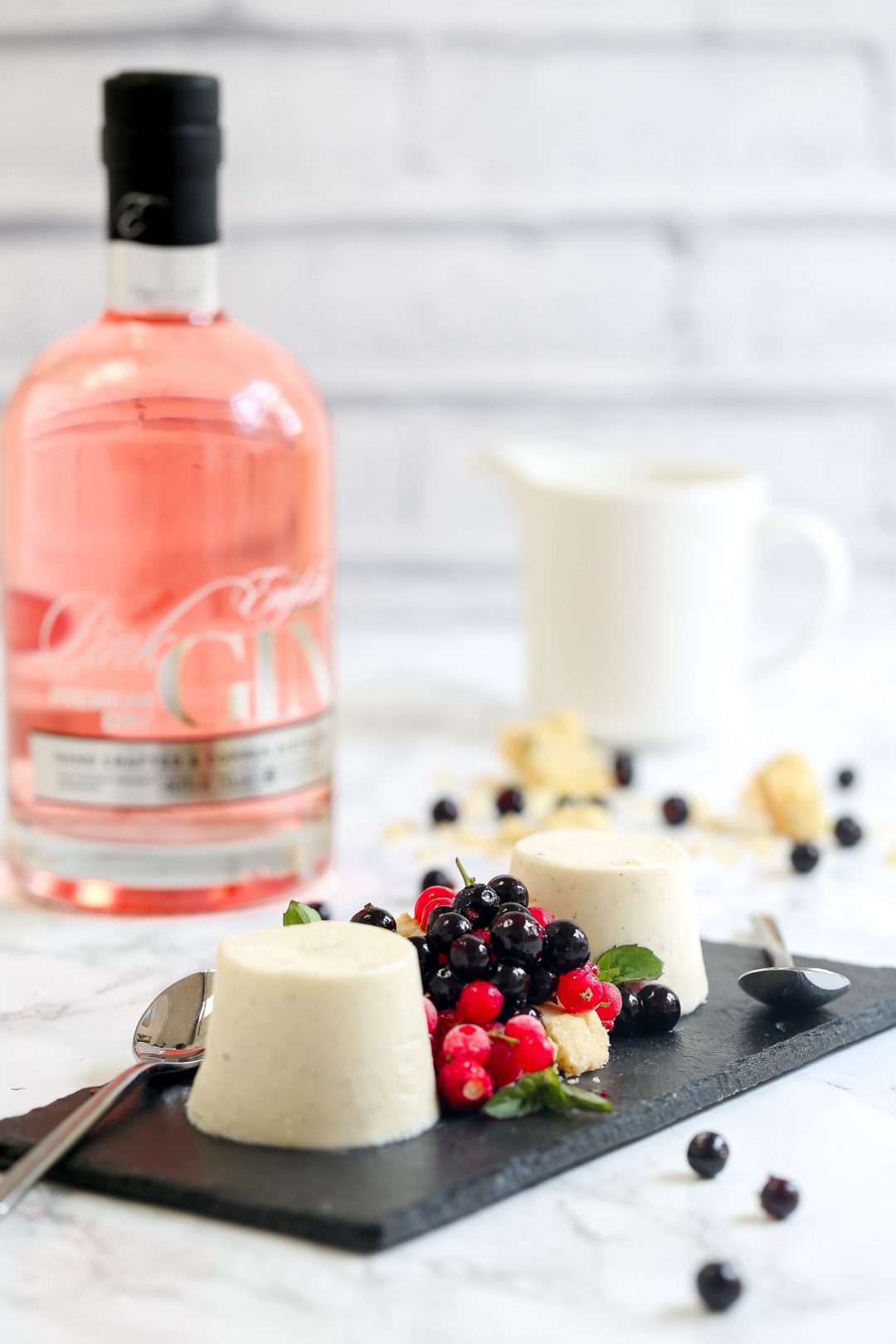 Pink gin and blackcurrant panna cotta